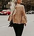 Kathemoi Womens Bell Sleeve Suede Top Crew Neck Casual T Shirt Blouse Tops (Medium, Brown)