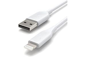 Amazon Basics USB-A to Lightning ABS Charger Cable, MFi Certified Charger for Apple iPhone 14 13 12 11 X Xs Pro, Pro Max, Plus, iPad, 3 Foot, White, (Pack of 2)