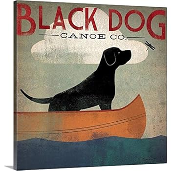 Black Dog Canoe Canvas Wall Art Print, 24