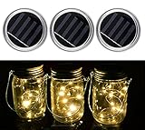 Mason Jar Lights, 3 Pack Solar Mason Jar Lid Insert, LED String Solar Light Jar 