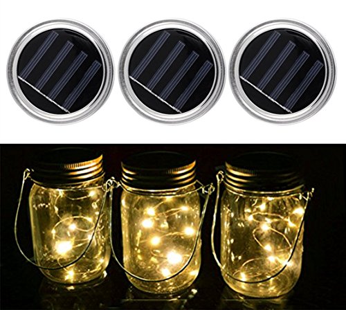 Mason Jar Lights, 3 Pack Solar Mason Jar Lid Insert, LED String Solar Light Jar Lid Insert for Garden Patio Ou