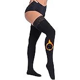 MERYLURE Warm Thick Thigh High Socks, Fleece Lined Stay Up Lace Top Stockings, Winter Tall Long Women Boots Leg Warmers
