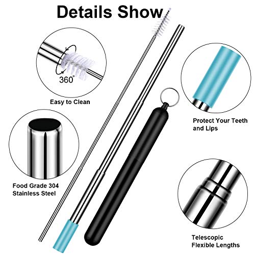 2 Pack Collapsible Reusable Straws Telescopic Stainless Steel Metal