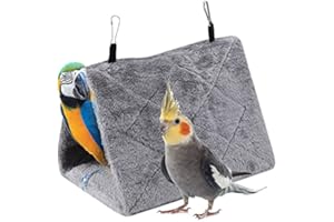 TOPINCN Peony Parrot Hammock Bird Nest Warm Soft Plush Hammock Hanging Cage Tent for Birds Parrot Winter Warm Bed Pet Toy Pouch Cotton Bed (M- Gray)