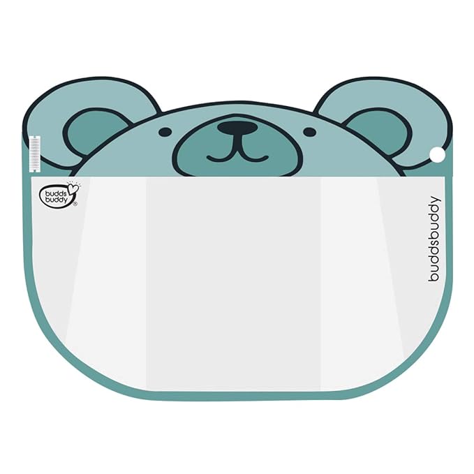 Buddsbuddy Kids Face Protective Mask with Panda Cartoon Transparent Safety Shield with Elastic Band and Sponge, (Blue)