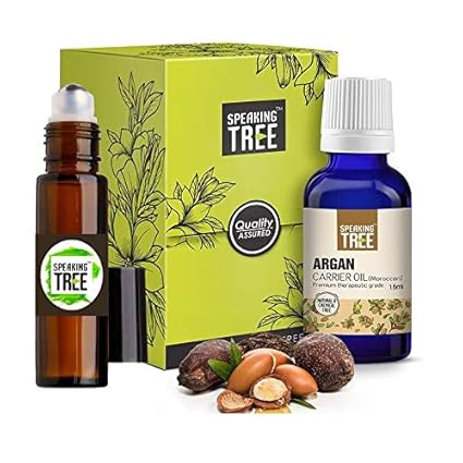 Speaking Tree - Argan(Moroccan) Carrier Oil-- 15ml with Steel roller bottle - 100% Pure, Natural, Cold Pressed & Unrefined - Nature's Solution for Radiant Skin, Shiny Hair & Healthy Nails, Anti Aging and Anti Wrinkle Beauty Secret