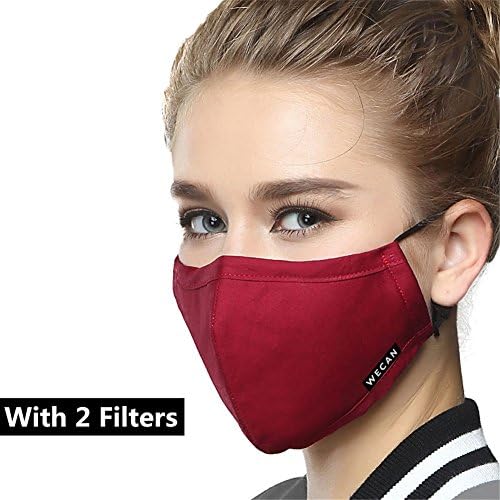 N95 Mask,XinGe Anti Pollution Mask Anti Dust Military Mask Grade N99 Mask Adjustable Washable Cotton Mouth Masks Replaceable Filter(1 Mouth Mask + 2 Filters) (Women-Red wine)
