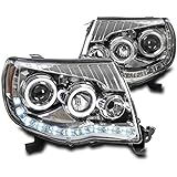ZMAUTOPARTS 2005-2011 Toyota Tacoma Halo LED DRL Chrome Projector Headlights Headlamps