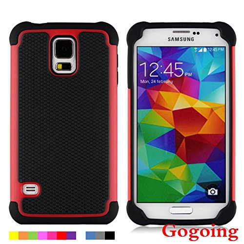 Galaxy S5 Case,Samsung Galaxy S5 Case,Gogoing Double Layer Shockproof Defender Protective Case Cover For Samsung Galaxy S5/I9600 (Red)