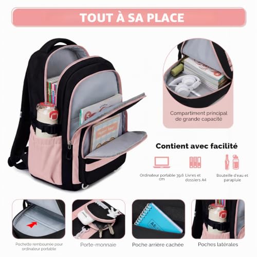 Amythe Backpack for Girls College 3 Piece School Bag Set - Girl's School Backpack+Shoulder Bag+Pencil Case - Large Waterproof School Bag for Teenagers 10-16 Years -Pink
