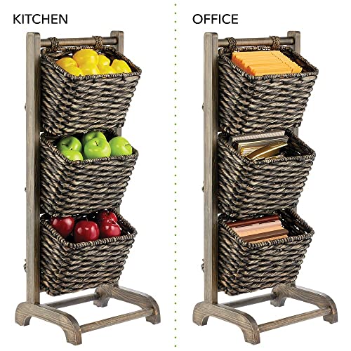 mDesign Wood Tiered Storage Baskets Shelf Stand with 3 Decorative