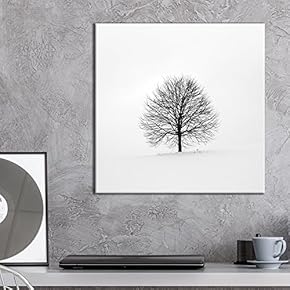 Square Canvas Wall Art - Black Alone Tree in The Snow in Winter - Giclee Print Gallery Wrap Modern Home Art Ready to Hang - 12x12 inches