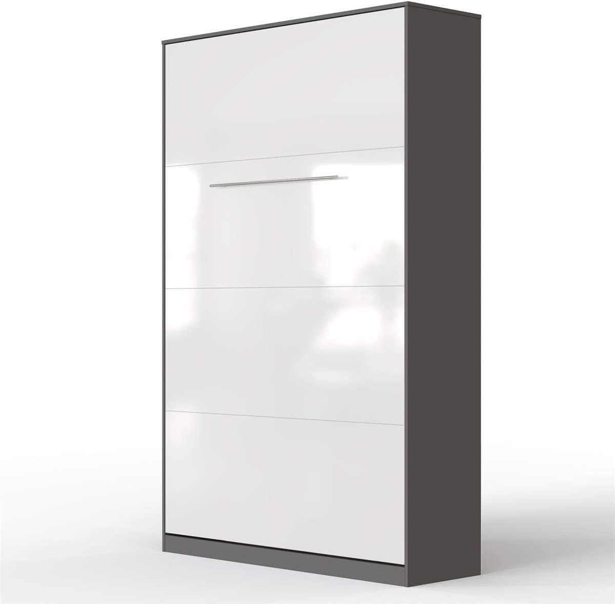 SMARTBett Standard folding wall bed with gas pressure springs (Anthracite/White high gloss, 120x200 Vertical)