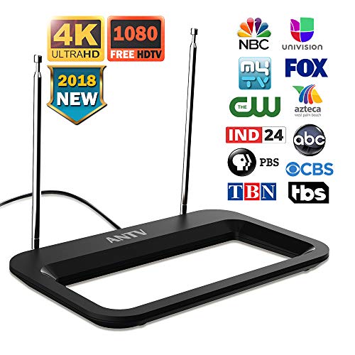 ANTV HDTV Antenna 35 Miles Range Multi-Directional Digital Rabbit Ears Indoor for UHF/VHF;1080P Table Stand/Wall Mount Antenna for Television Clearview