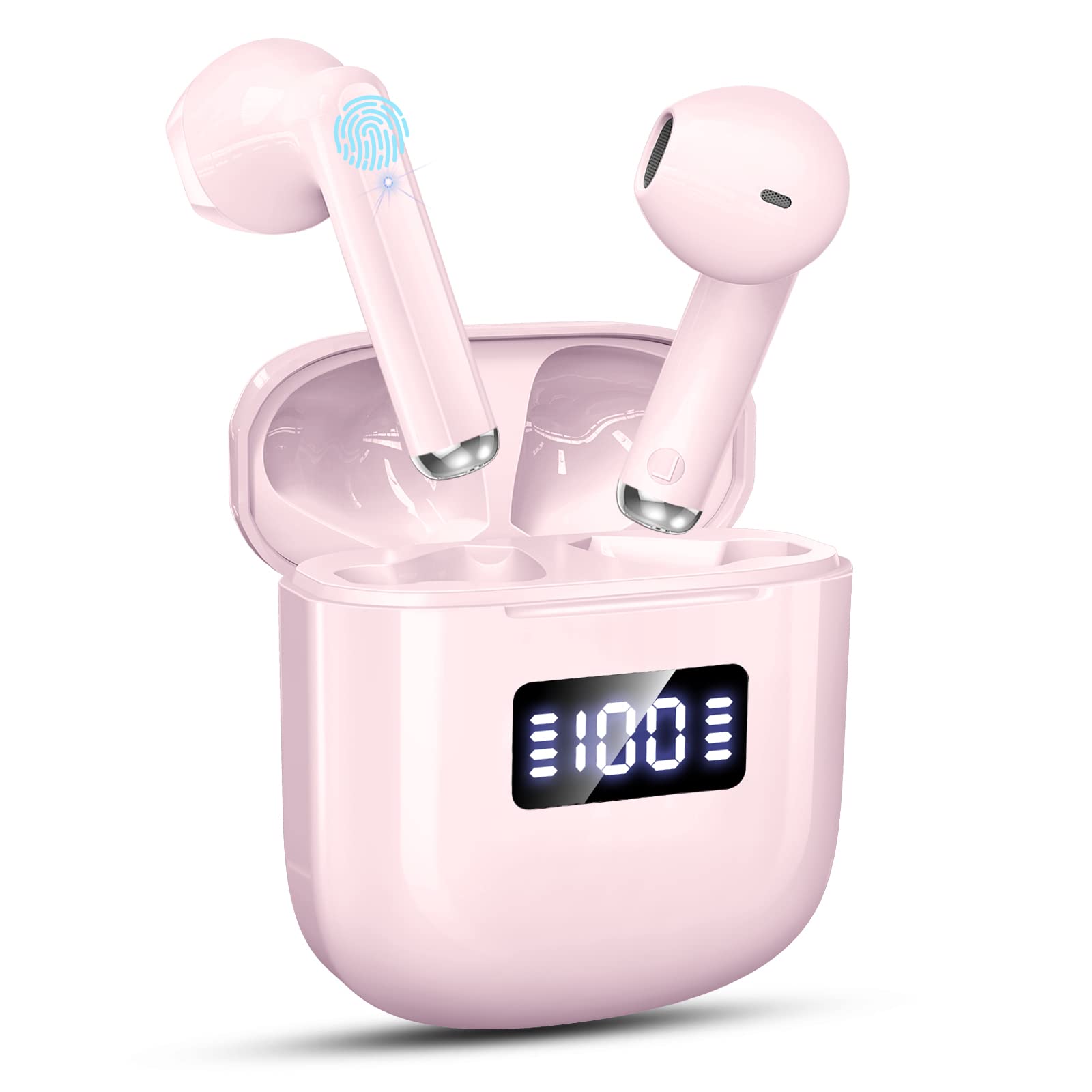 GCBIG Wireless Earbuds, Bluetooth 5.3 Headphones in Ear, 25H Playtime Wireless Earphones with 4 Mics, IP7 Waterproof Bluetooth Earbuds, ENC Clear Call, Hi-Fi Stereo Sound, Touch Control, USB-C, Pink