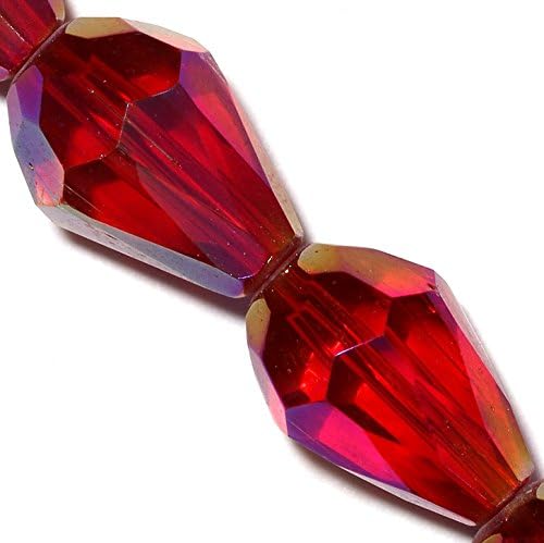 AnsonsImages 26pcs 13x10mm Red AB Teardrop Briolette Crystal Cut Glass Spacer Beads Faceted