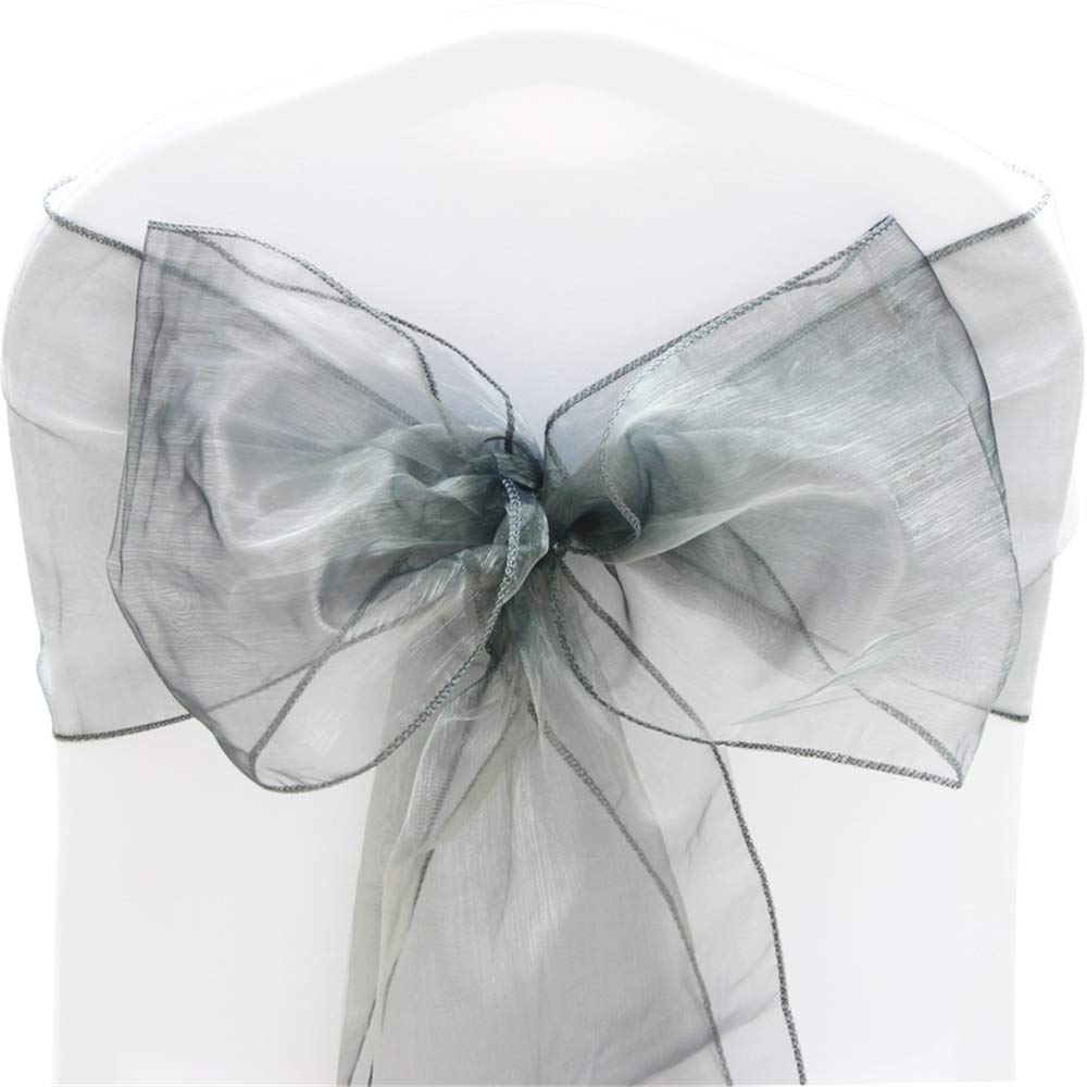 Time to Sparkle Pack of 50 Organza Sashes 22x280cm/9x110inch Wider Sash Fuller Bows Chair Cover Bows Sash for Wedding Party Birthday Decoration - Gun Metal Grey