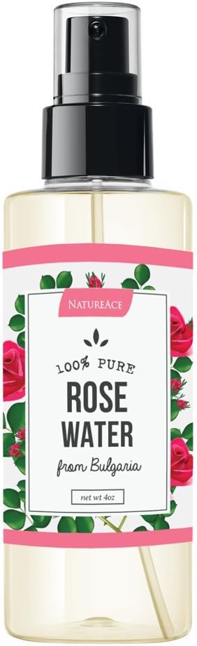 Nature Ace 100% Organic Rose Water Spray Toner for Face and Hair - (Large 4oz) Pure Moroccan Petal Natural Facial Mist Rosewater