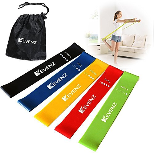 KEVENZ Resistance Loop Exercise Bands, Thick Road Increased by 0.3 mm, Greater Resistance, More Durable, Yoga Loop with Instruction Guide, Carry Bag (Multicolor Band)