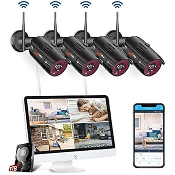 【All-in-One】 Wireless Security Camera System with 15.6 Inch Monitor, 4 Channel 1080P Waterproof Indoor Outdoor Wireless Surveillance IP Camera, ANRAN Remote Home Monitoring System 1TB HDD, Plug&Play