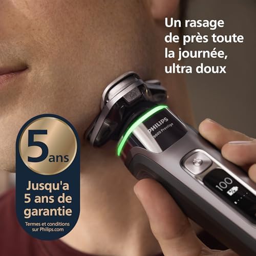 Rasoir i9000 Prestige, Rasoir électrique sec et humide, avec technologie Skin IQ, système Triple Lift & Cut, lames rotatives à 360° SteelPrecision, dosette à nettoyage rapide, modèle XP9202/30