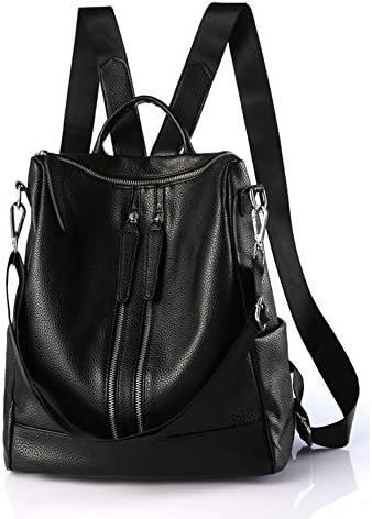 Backpack Women Genuine Leather Casual Shoulder Bag Purse Versatile Unisex Classic Fashion PU Leather Purse (Black)