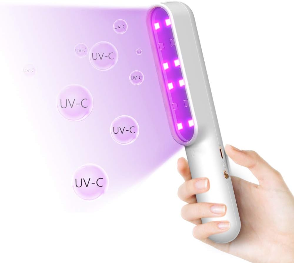 DIHOOM UV-C Light Portable UV Light Wand, Ultraviolet Light Travel Wand UV-C Household Handheld 7W USB Charge Sanitizing Lights, Home Hotel Toilet Car Pet Cleaner, White