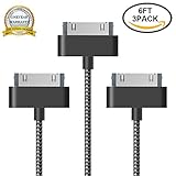 Airsspu iPhone 4S Cable,3Pack 6FT Long Nylon Braided 30-Pin USB Cord Charging and Sync Data Cable charger for iPhone 4/4S, iPhone 3G/3GS, iPad 1/2/3, and iPod(Black+White,6FT)