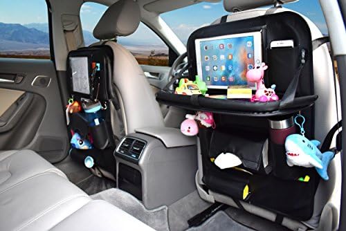 Car Back Seat Organizer with Tray Table, AUKUN Backseat Car Organizer for Baby Kids Foldable with Ipad Holder (1 PACK BLACK)