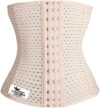 Grasshopr - Waist Trainer Trimmer and Slimming Corset/ 3 Hooks Girdle with Spiral Steel Bone (Beige Color)