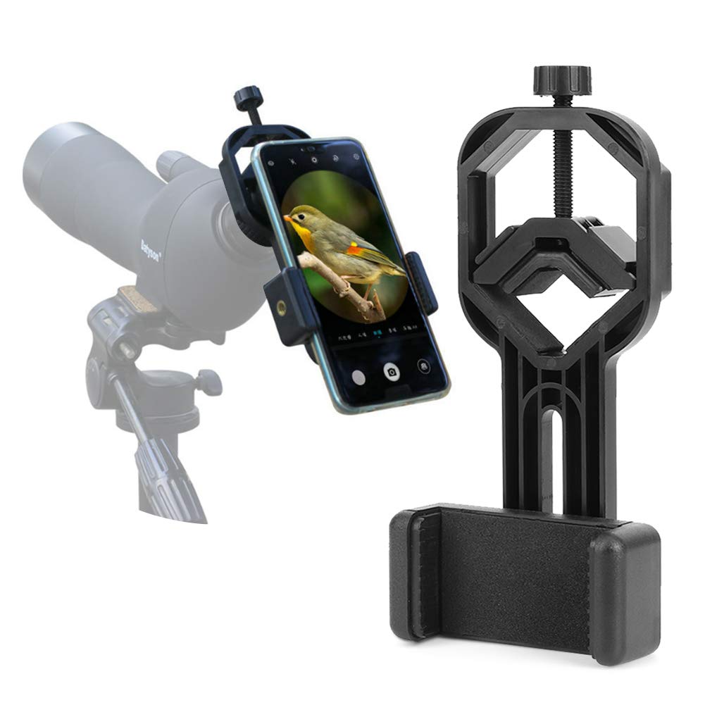 Phone Mount Adapter for Telescope, Universal Smartphone Holder Travel Adapter for Telescope Binoculars Monocular and Microscope Easy-Adjust Phone Clip for Monoscope Cell Phone Telescope Tccessories