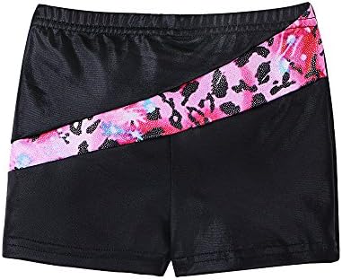 Leotards for Girls Gymnastics Long Sleeve Toddler Black Sparkle Ribbons Leopard (Shorts + Leopard, 130(5-6T))