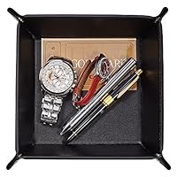 OARIE Men Valet Tray,Jewelry Tray Key PU Leather Valet Tray Box, Fully PU Leather Storage Tray(Black)