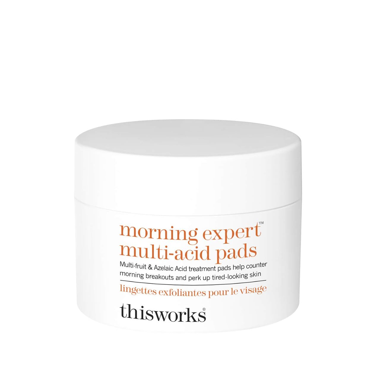 This Works Morning Expert Multi-Acid Pads, 60 Pads - Exfoliating Face Pads Enriched with Witch Hazel, AHAs and Vitamin B3 - Cleansing Pads with Azelaic Acid to Unclog Pores and Smoothe Complexion