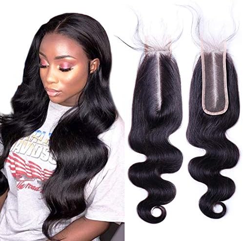 Brazilian Body Wave 2"x6" Lace Closure Middle Part Virgin Human Hair Lace Pieces with Baby Hair Natural Color (10 inch)
