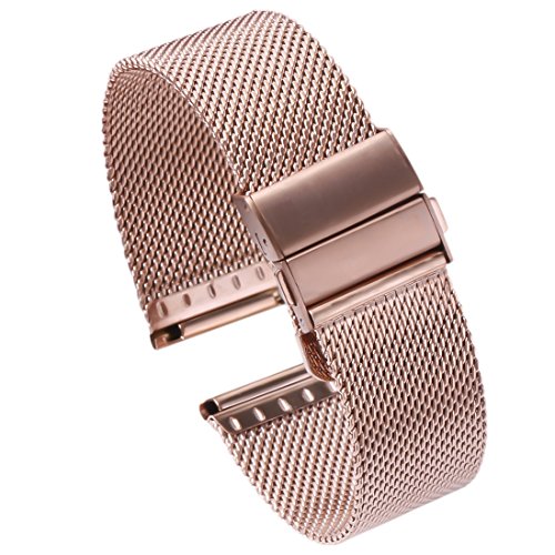 Buy Milanese Rose Gold Mesh Stainless Steel Watch Band 20mm Folding