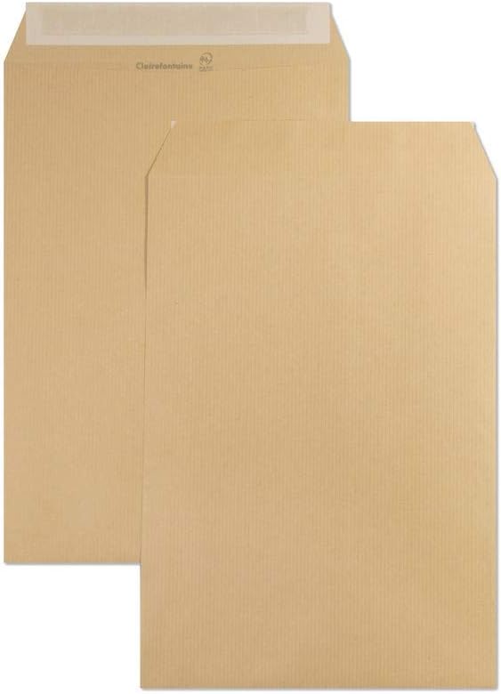 Clairefontaine 744C, Box of 500 Kraft Milleraies Brown Envelopes, Size: B5-176x250 mm, Self-adhesive, 90g/m², Correspondence