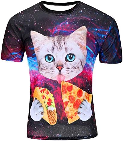 Alisunly Youth & Adult Tie Dye Vintage Pigment Collection T-Shirt (US M/Asia XL, Pizza Cat)