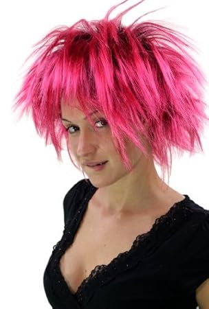 Punkige 80er Faschingsperücke Schwarz-Pink Perücke PW0078-P103PC41(A420)