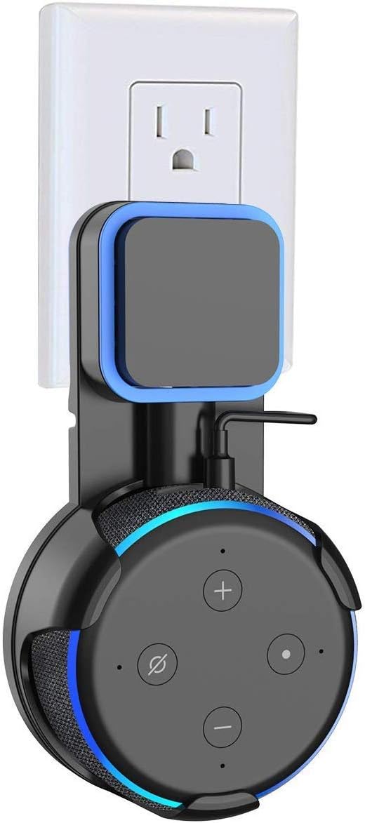 Builder Alexa Holder Stand Echo Dot 3rd Generation Mount, Outlet Wall Hanger Hides The Long Cord - Black (Speaker is NOT Included)