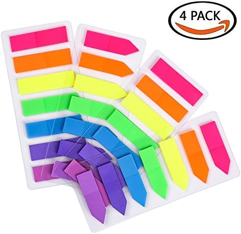 Colored Sticky Neon Flags Index Tabs Page Markers Highlight Strips Writable Labels Page for Marking and Highlighting, 4 Sets, 560pcs