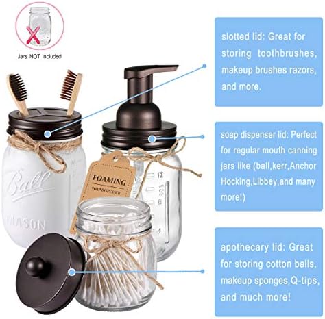 Andrew Sarah Mason Jar Bathroom Accessories Lids Set Foaming Soap Dispenser Toothbrush Holder Lid And Apothecary Storage Jars Lids Rustic Modern Farmhouse Decor Jar Not Includ Gold Buy Online At Best Price
