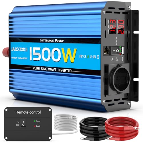 1500 W/3000 W Inverter 12 V 220 V Pure Wave Power Inverter 12 V 220 V/230 V Power Transformer – Remote Control & USB & EU Socket for Car Camper Boat