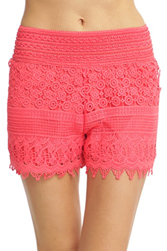ToBeInStyle Women's Crotchet Lace Shorts - Coral - Small