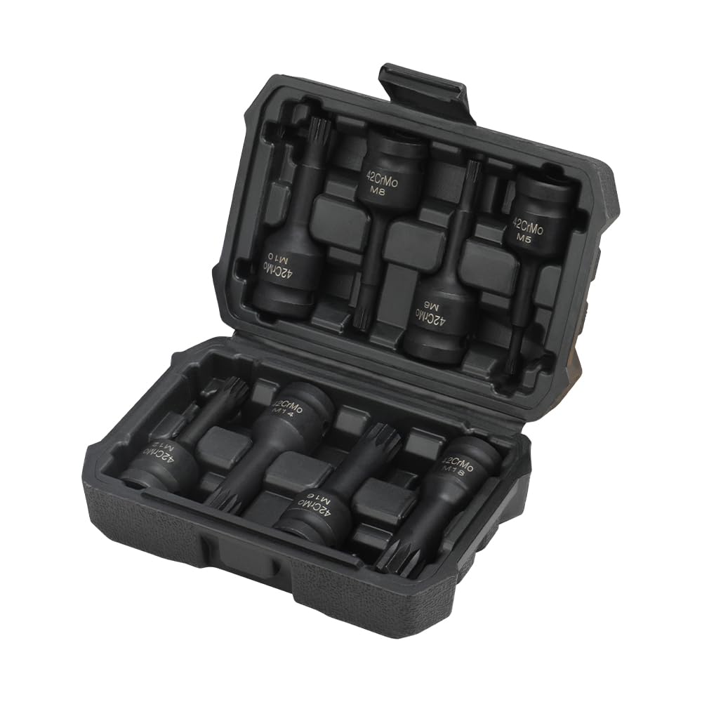 Hoteche 8PC 1/2-Inch DR Multi-Tooth Nut Set - CR-MO Material, M5-M18, with Black Phosphate Coating, in Practical Blow Moulded Case - Multi-Tooth Socket Set