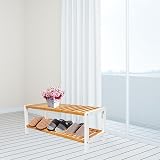 1ABOVE Bamboo 2 Tier Shoe Rack Plant Rack White Natural 67x25x32 cm view 2