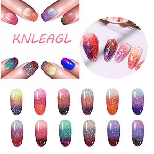 KNLEAGL Gel Nail Polish temperature change color gel 8pc color collection with UV Light 6W Nail Dryer Lamp, Gel Nail Polish Kit with Base and Gel Top Coat, Portable Gel Nail Starter Kit Professional