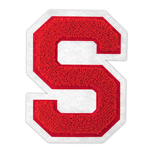 S - Red on White - 4 1/2 Inch Heat Seal/Sew On Chenille Varsity Letter - Thumbnail 5