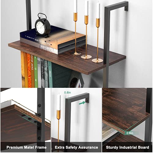 UVII Ladder Shelf Industrial Bookshelf, 5Tier Ladder Bookshelf With