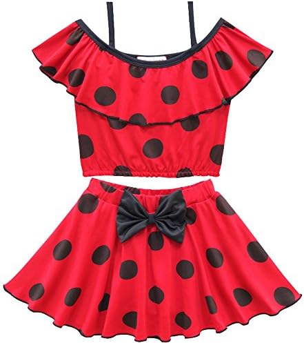 Arielno Little Girl Ladybug Swimsuit Party Bathing Suit (Red, 5)